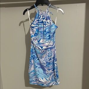 Blue Marble Halter Dress - Unbranded